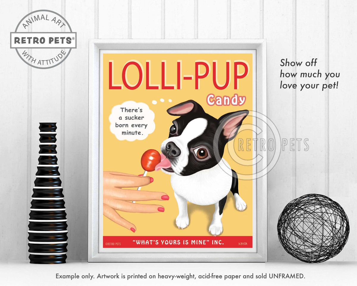 Dog Art Prints | B/W "Lolli-PUP" | Retro Pets Art