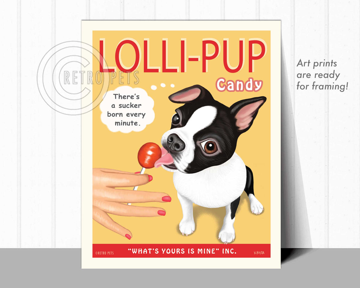 Dog Art Prints | B/W "Lolli-PUP" | Retro Pets Art