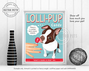 Boston Terrier Art - Brown & White "Lolli-PUP" | Retro Pets Art