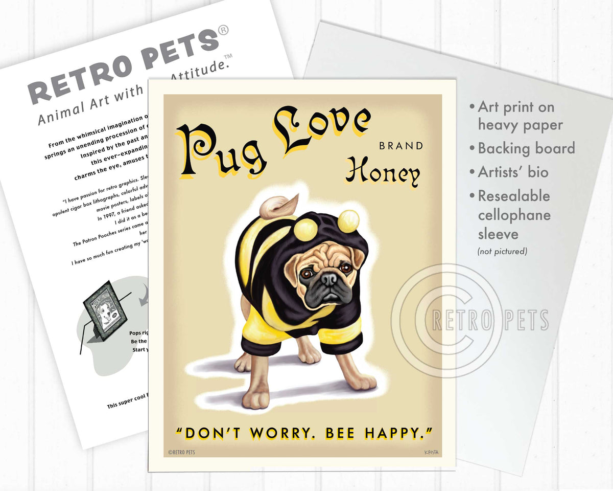 Pug Art "Pug Love Honey" Art Print by Krista Brooks