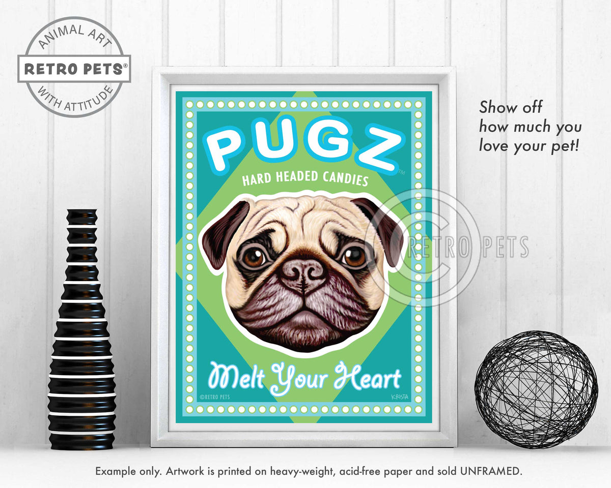 Pug Art "PUGZ Candy" Art Print by Krista Brooks