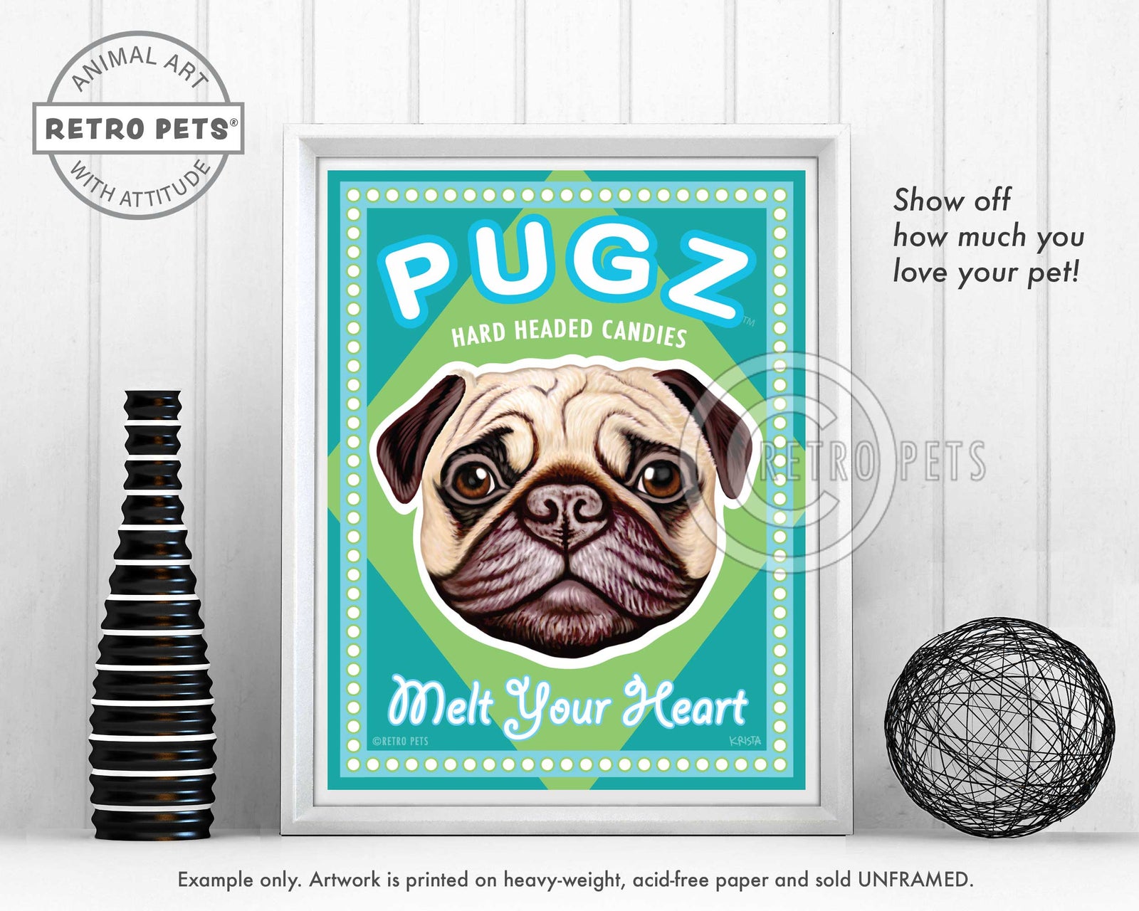 Pug Art "PUGZ Candy" Art Print by Krista Brooks