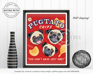 Pugtato Chips Pug Art | Pugtato Chips Pug | Retro Pets Art
