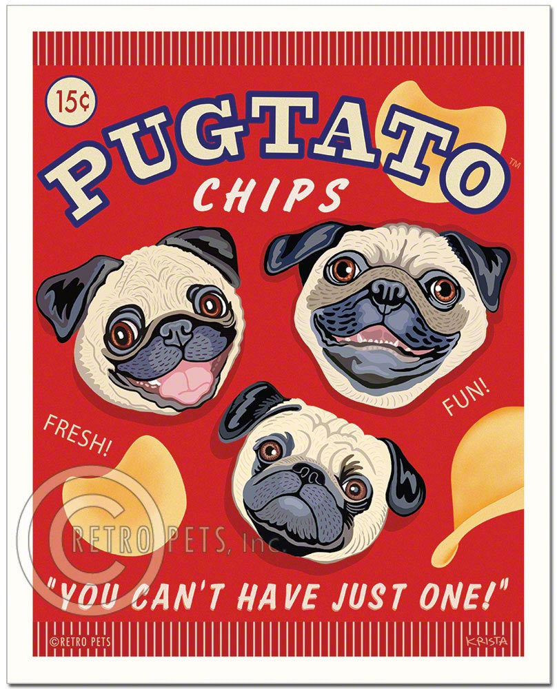 Pugtato Chips Pug Art | Pugtato Chips Pug | Retro Pets Art