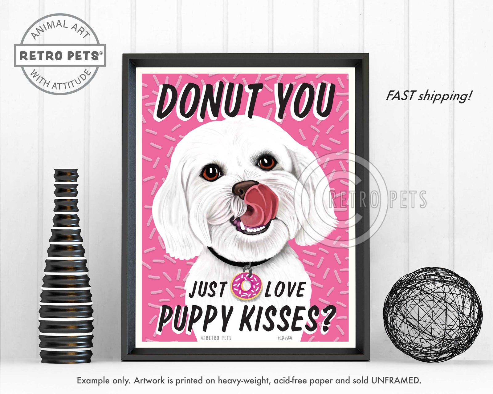 Pet White Maltese Art Stout | Maltese Art Pet Stout | Retro Pets Art