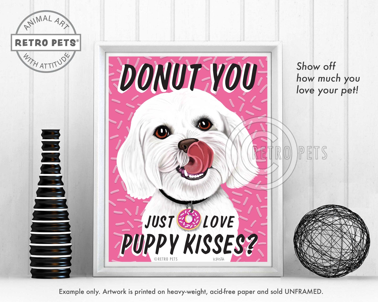 Pet White Maltese Art Stout | Maltese Art Pet Stout | Retro Pets Art