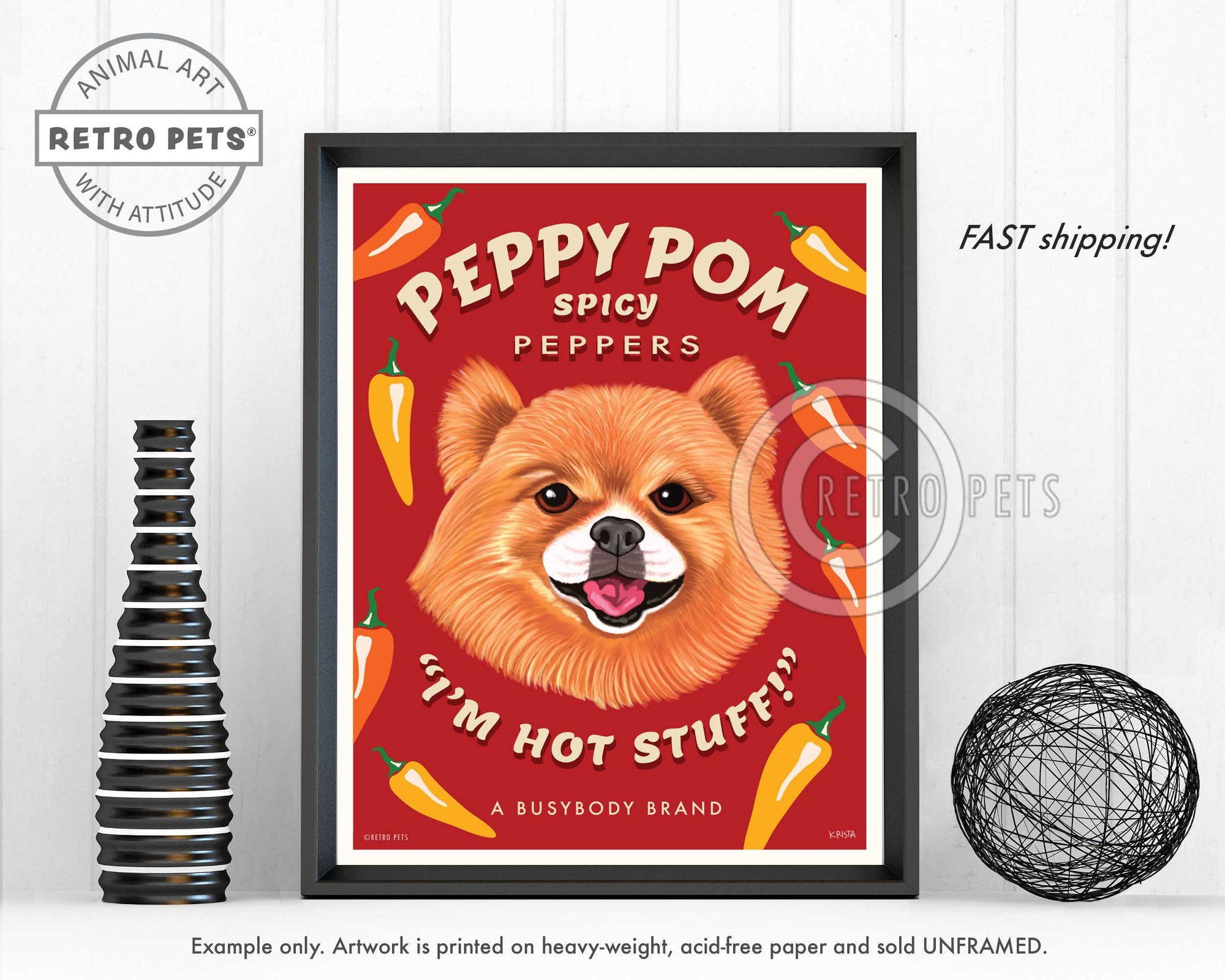 Pomeranian Art "Peppy Pom" Art Print by Krista Brooks