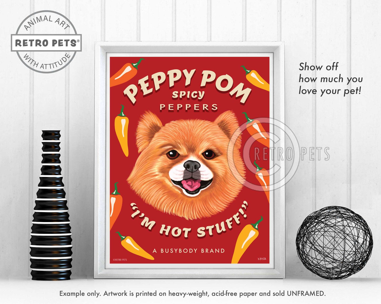 Pomeranian Art "Peppy Pom" Art Print by Krista Brooks