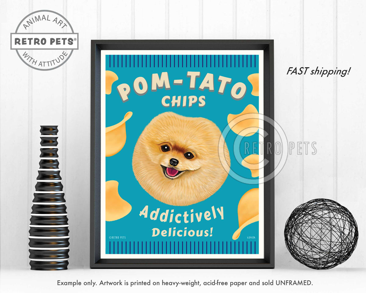Pomeranian Art "Pom-Tato Chips" Art Print by Krista Brooks