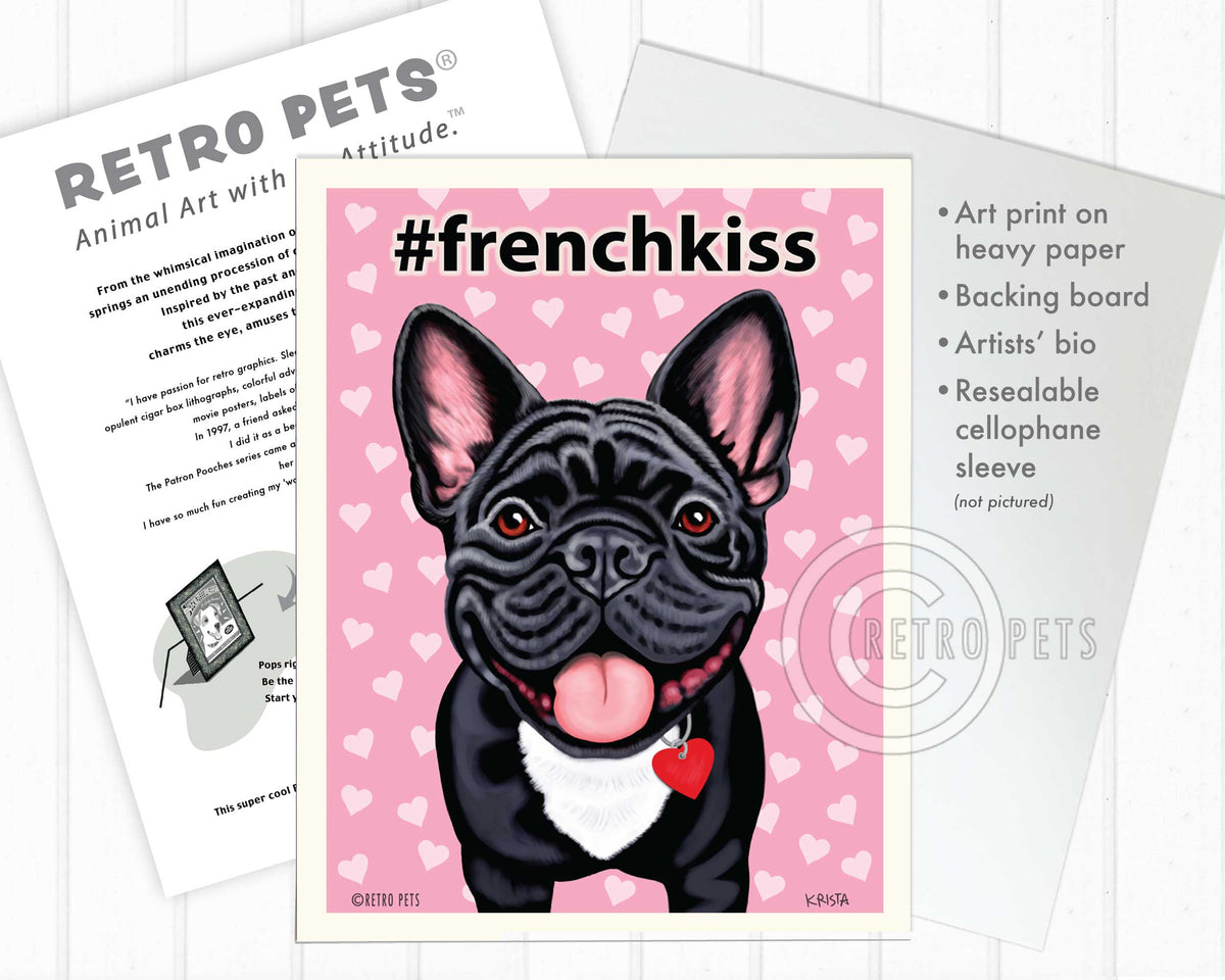 French Kiss Bulldog Art | French Bulldog Art | Retro Pets Art