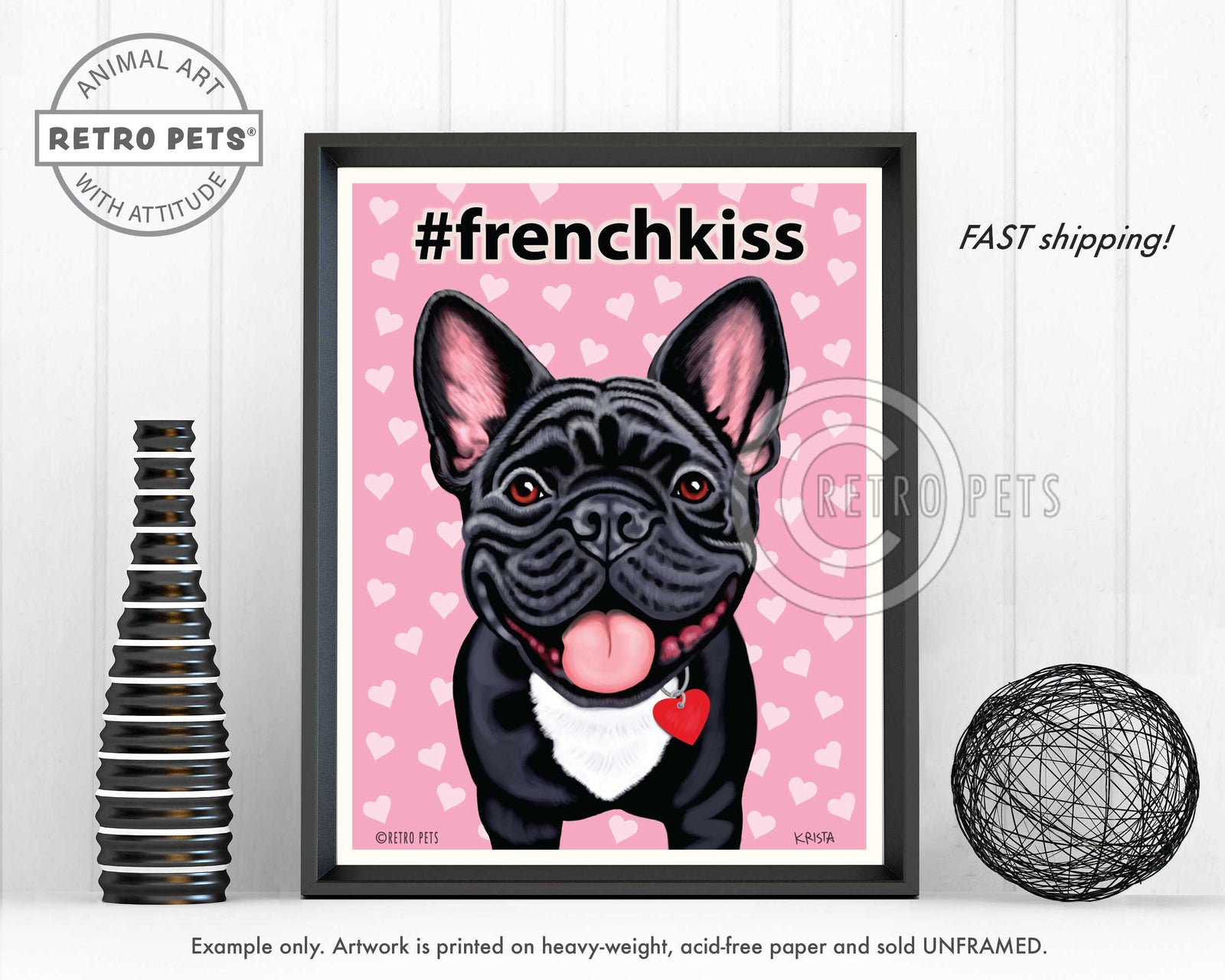 French Kiss Bulldog Art | French Bulldog Art | Retro Pets Art