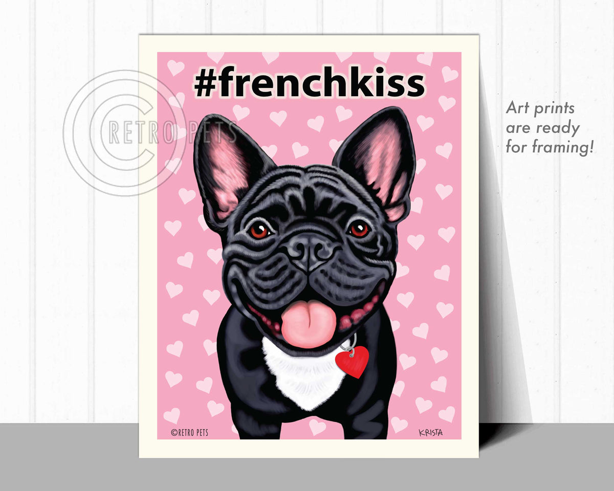French Kiss Bulldog Art | French Bulldog Art | Retro Pets Art