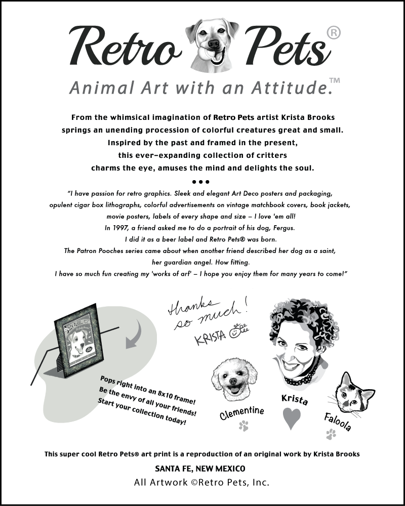 Krista's Retro Pets Artist Bio that comes with the Art Prints