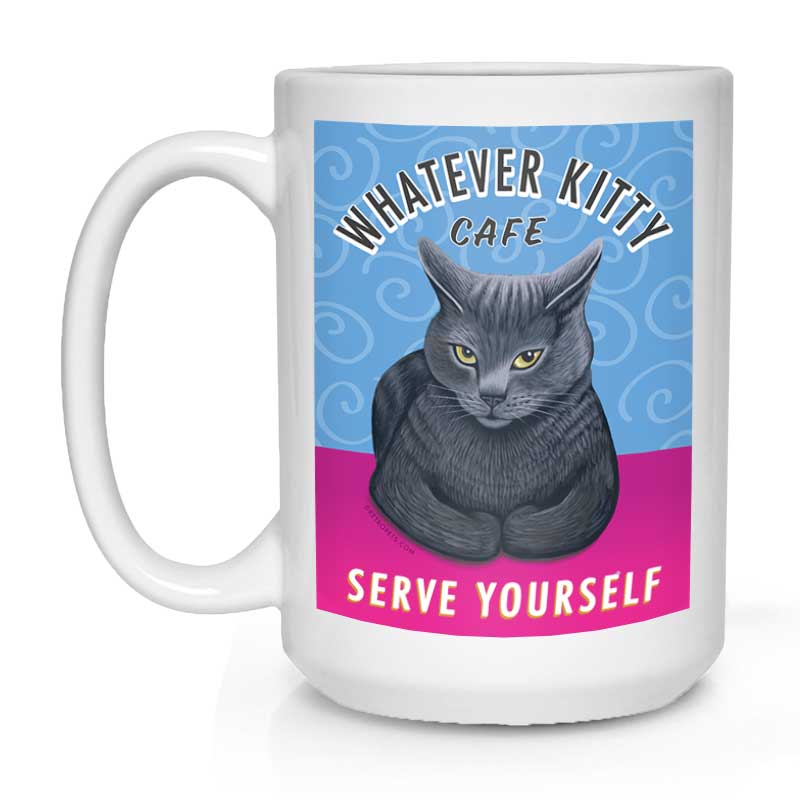 Grey Cat Art "Whatever Kitty Cafe" 15 oz. White Mug