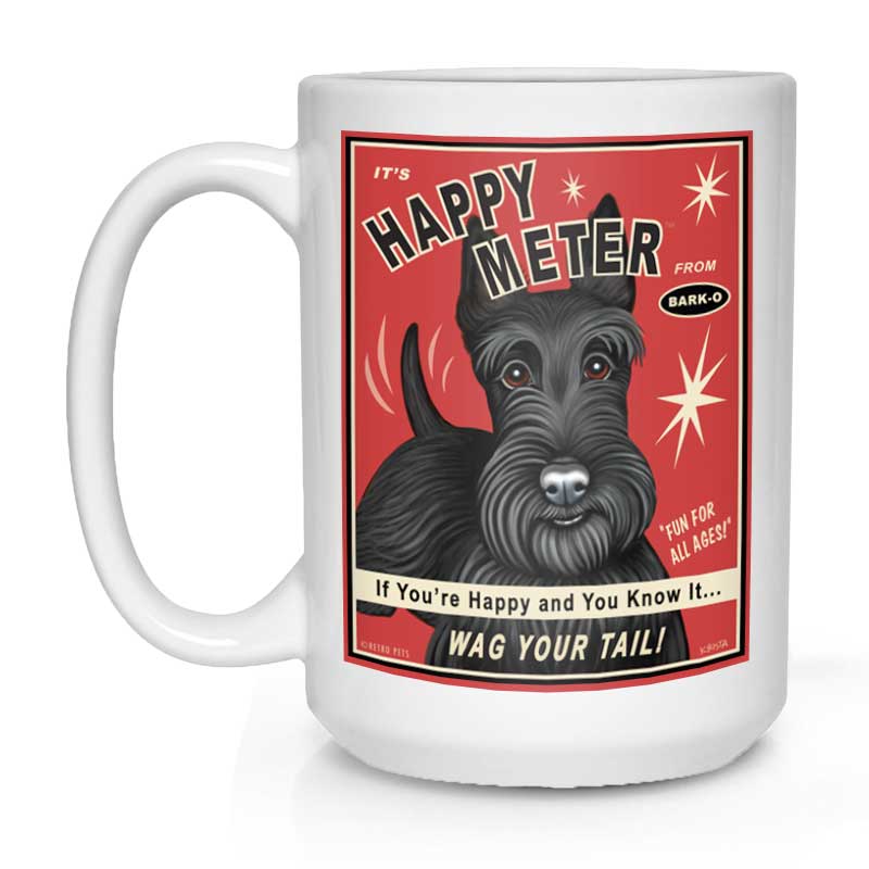 Scottish Terrier Art "Happy Meter" 15 oz White Mug | Retro Pets Art