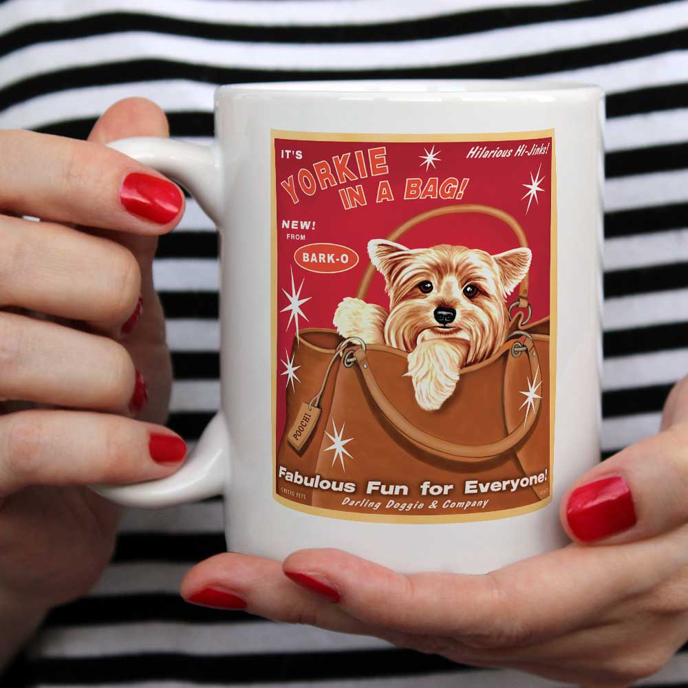 Yorkshire Terrier Art "Yorkie in a Bag" 15 oz. White Mug
