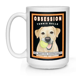 Labrador Retriever Art "Obsession Tennis Balls - Yellow Lab" 15 oz. White Mug