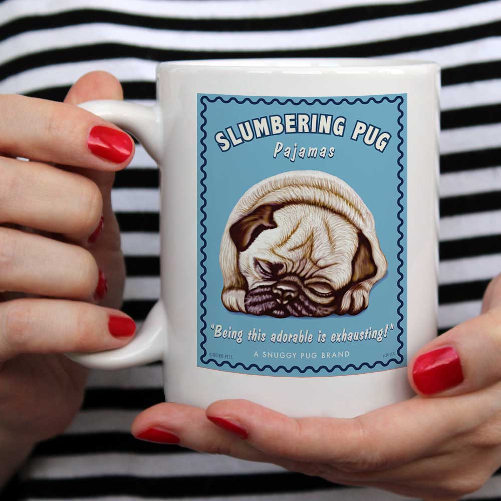 Pug Art "Slumbering Pug" 15 oz. White Mug