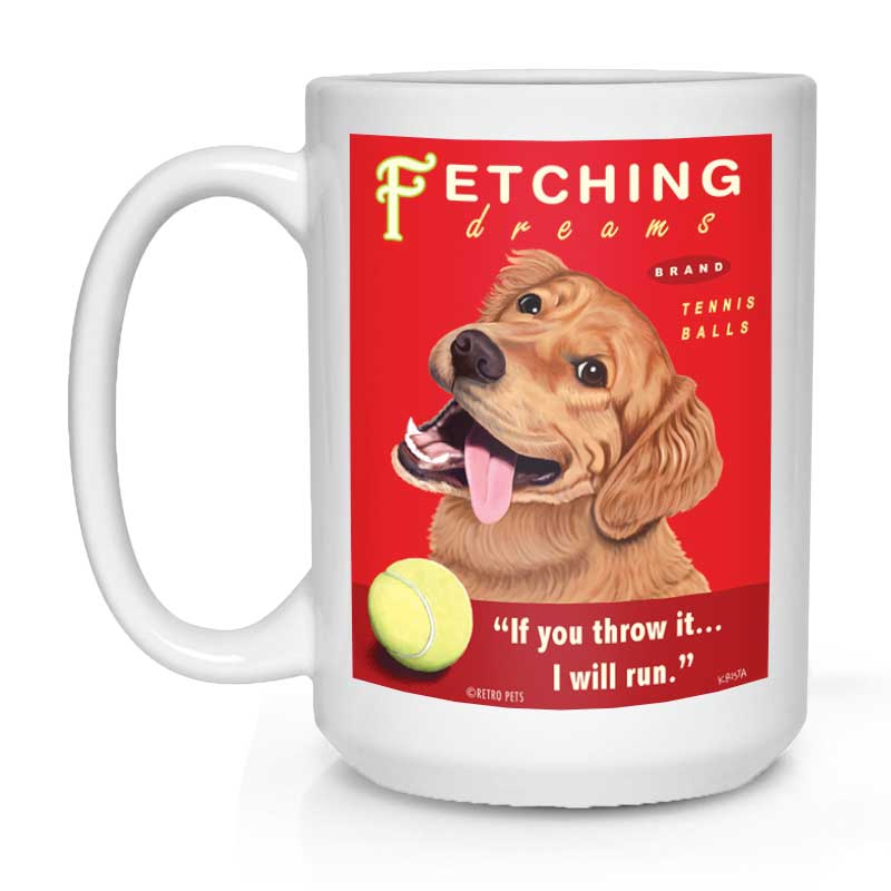 Golden Retriever Art "Fetching Dreams" 15 oz. White Mug