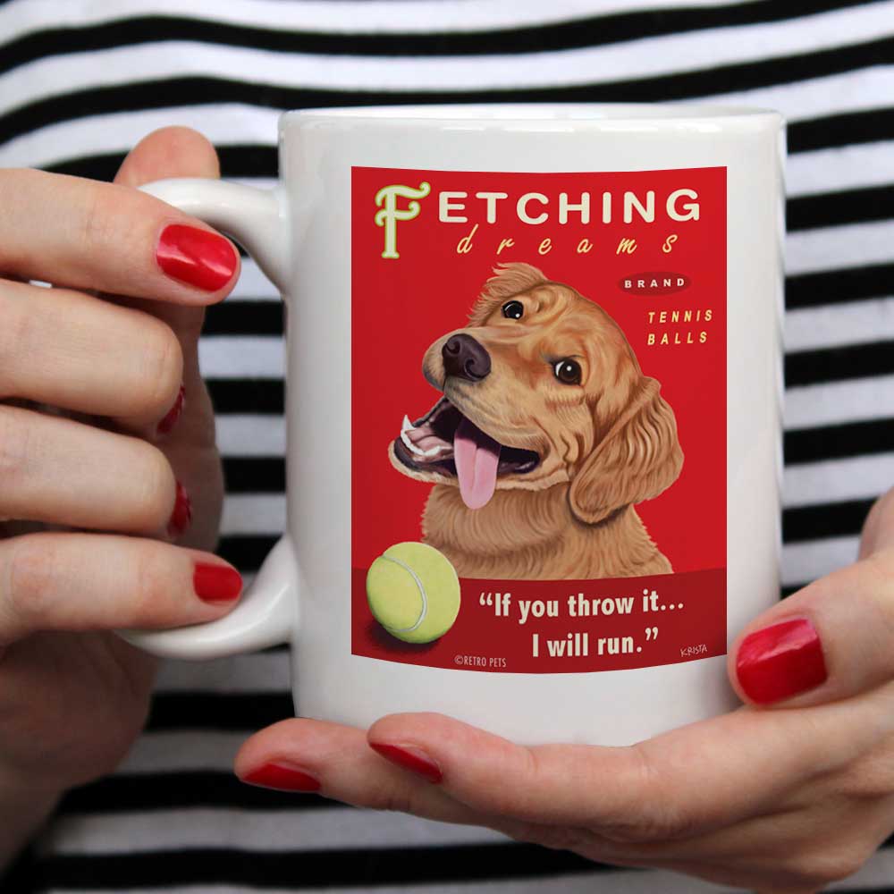 Golden Retriever Art "Fetching Dreams" 15 oz. White Mug
