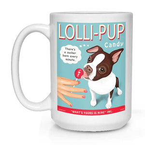 Printed Coffee Cups | "Lolli-PUP" 15 oz. White Mug | Retro Pets Art