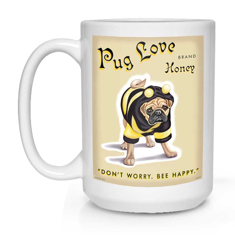 Pug Art Pug Love Honey 15 oz. White Mug - Retro Pets Art