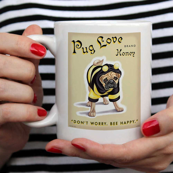 Pug Art "Pug Love Honey" 15 oz. White Mug