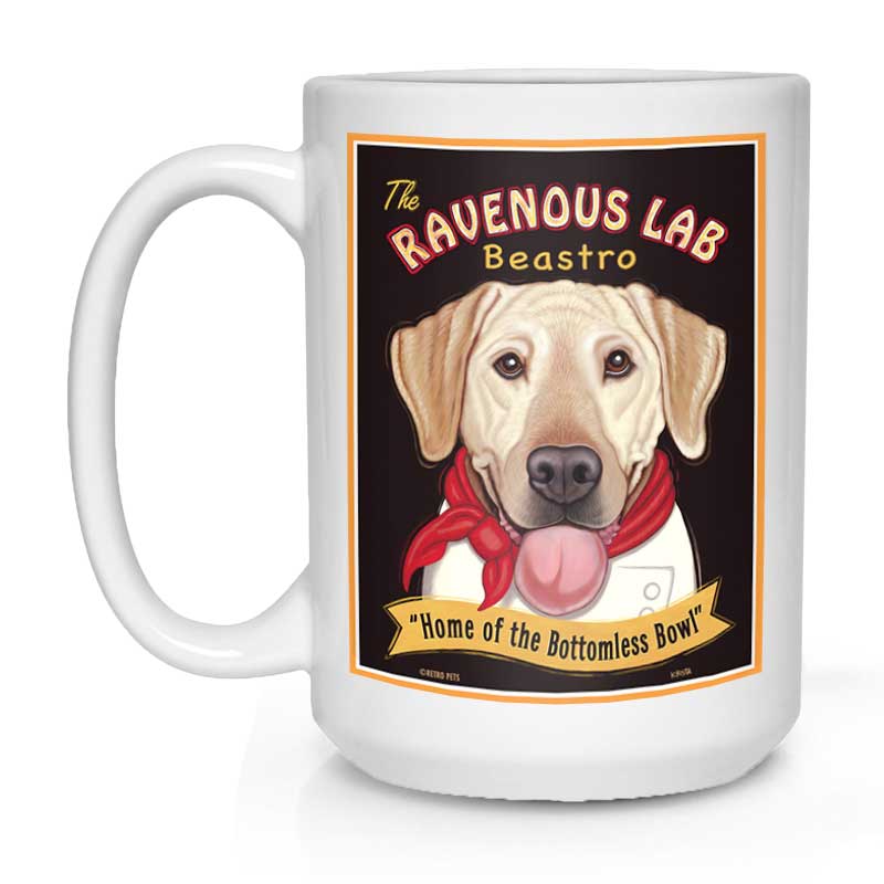 Labrador Retriever Art "Ravenous Lab - Yellow Lab" 15 oz. White Mug