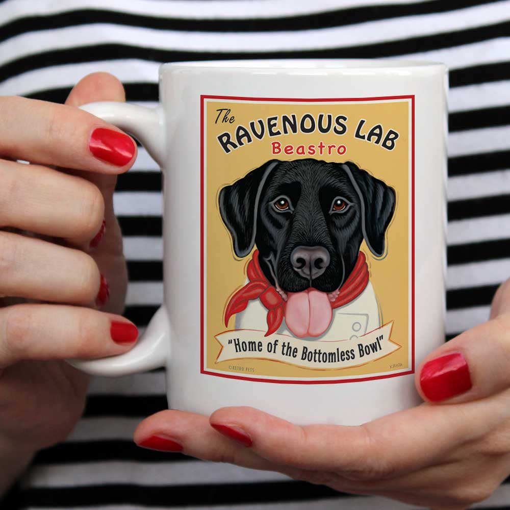 Labrador Retriever Art "Ravenous Lab - Black Lab" 15 oz. White Mug