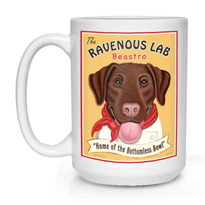Labrador Retriever Art "Ravenous Lab - Chocolate Lab" 15 oz. White Mug