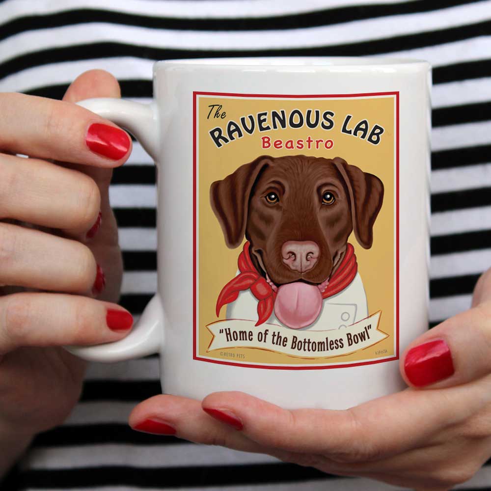 Labrador Retriever Art "Ravenous Lab - Chocolate Lab" 15 oz. White Mug