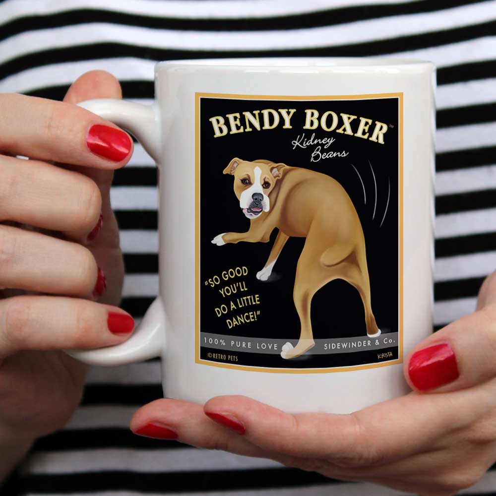 Bendy Boxer Coffee Mug | Dog Mugs Uk | Retro Pets Art
