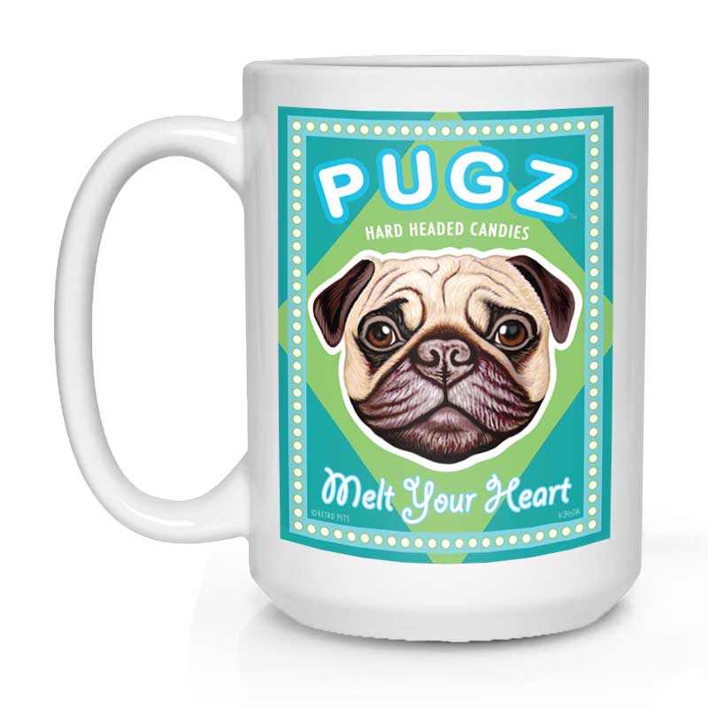 Pug Art "PUGZ Candy" 15 oz. White Mug