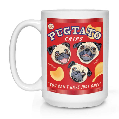Pug Art "Pugtato Chips" 15 oz. White Mug