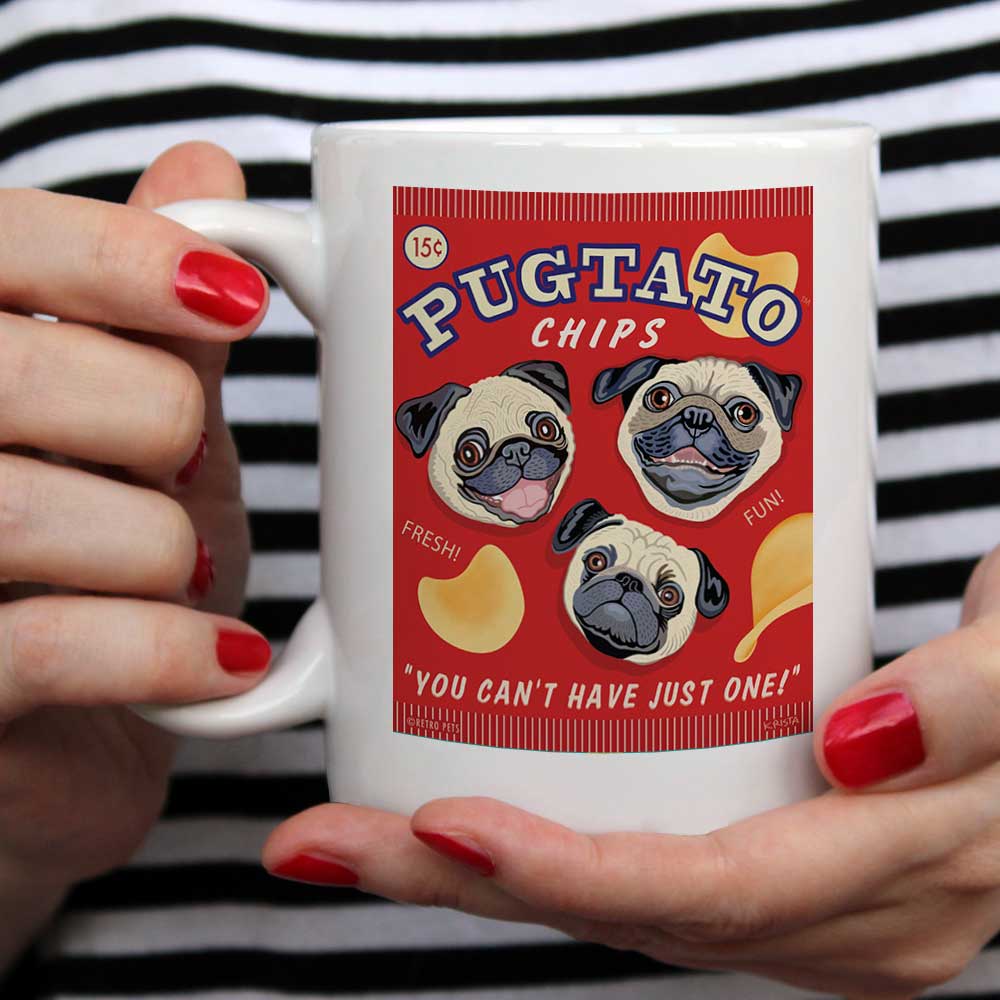 Pug Art "Pugtato Chips" 15 oz. White Mug