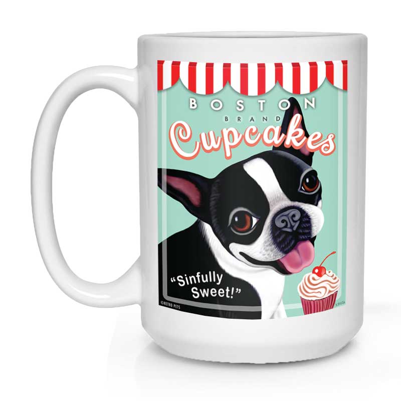 Printed Coffee Mug | Boston Terrier Art | Retro Pets Art