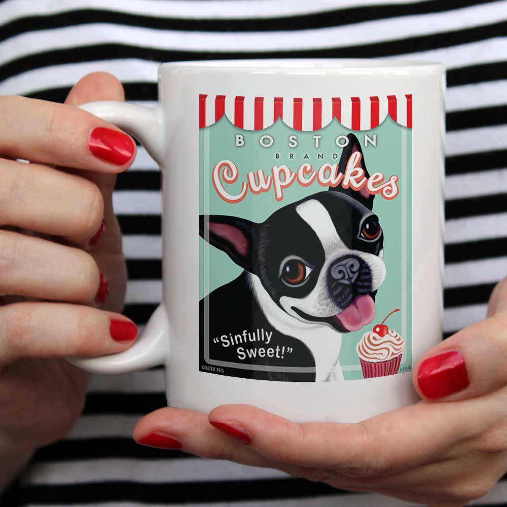 Printed Coffee Mug | Boston Terrier Art | Retro Pets Art