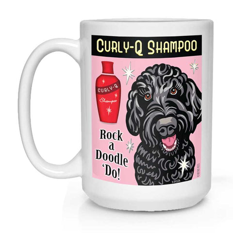 Labradoodle Art "Curly-Q Shampoo - Black Doodle" 15 oz. White Mug