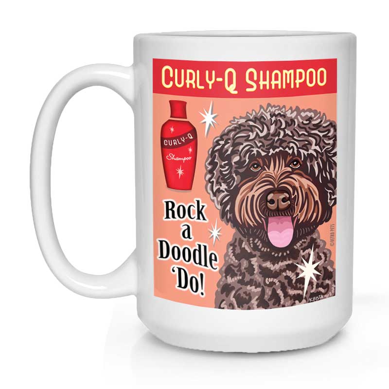 Labradoodle Art "Curly-Q Shampoo - Lavender Doodle" 15 oz. White Mug