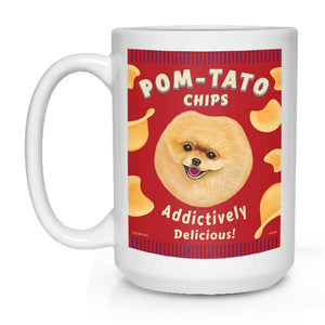 Pomeranian Art "Pom-Tato Chips" 15 oz. White Mug