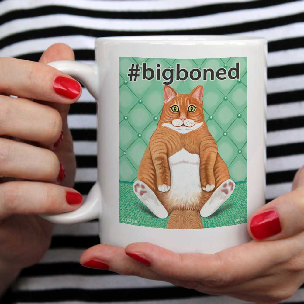 Big-Boned Cat Art Mugs | White Mug | Retro Pets Art