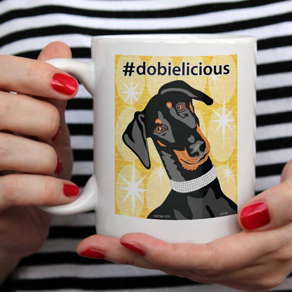 Doberman Art "Dobielicious" 15 oz. White Mug