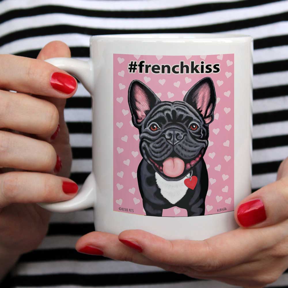 French Bulldog Art "French Kiss" 15 oz. White Mug