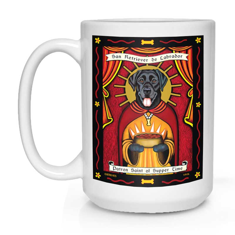 Labrador Retriever Art "Saint of Supper Time - Black Lab" 15 oz. White Mug