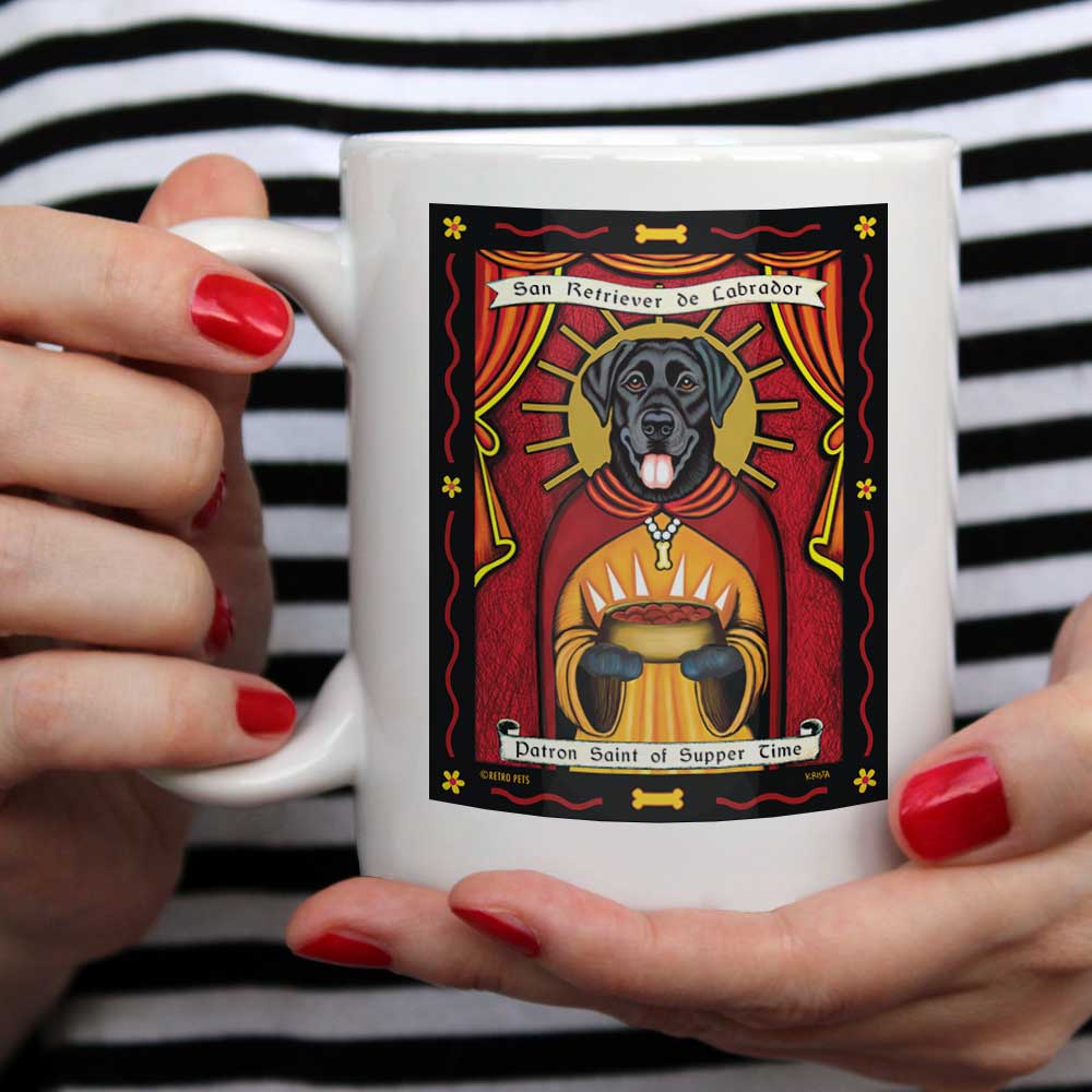 Labrador Retriever Art "Saint of Supper Time - Black Lab" 15 oz. White Mug