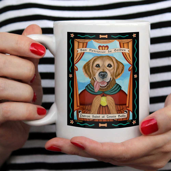 Labrador Retriever Art "Saint of Tennis Balls - Golden Retriever" 15 oz. White Mug