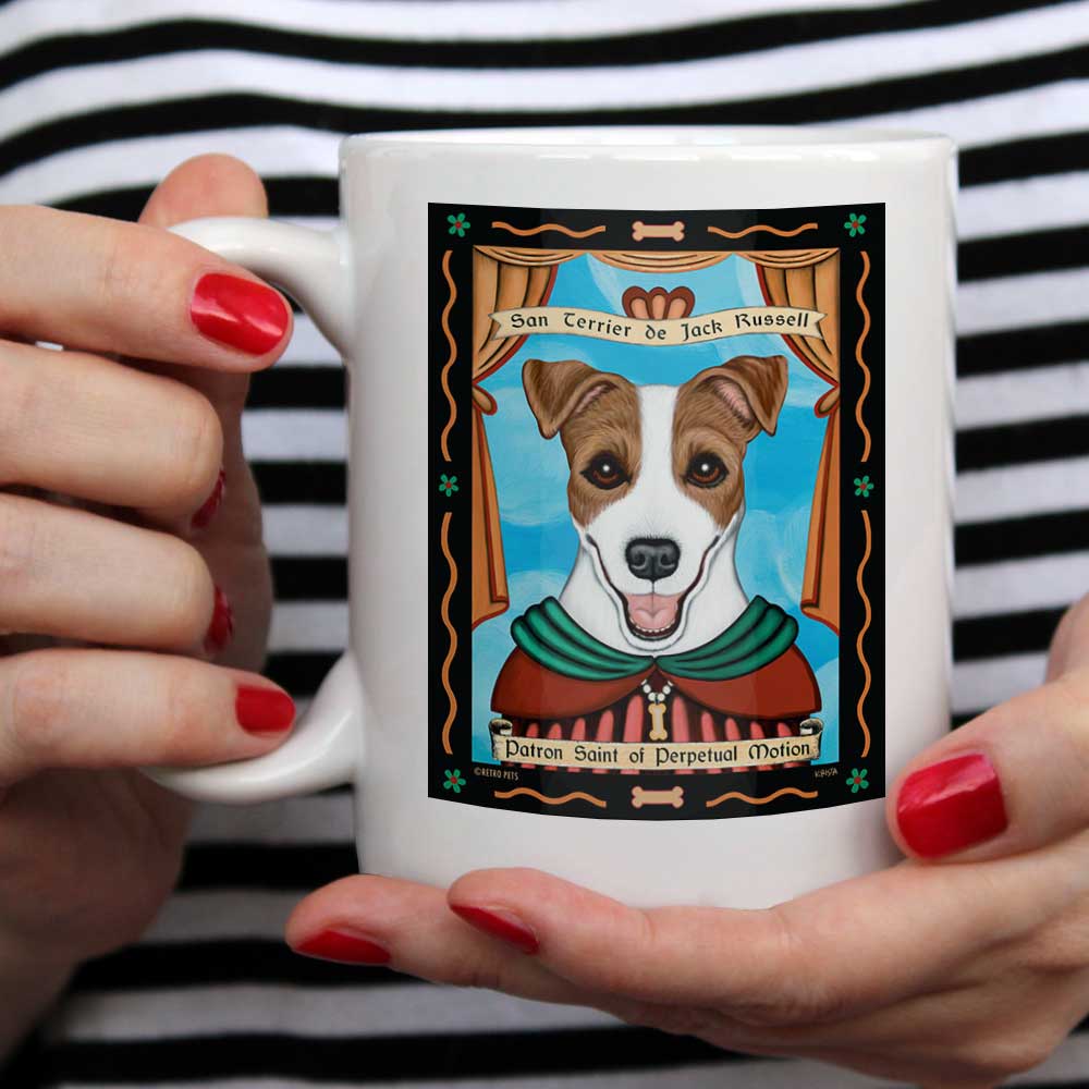 Jack Russell Art "Saint of Perpetual Motion" 15 oz. White Mug