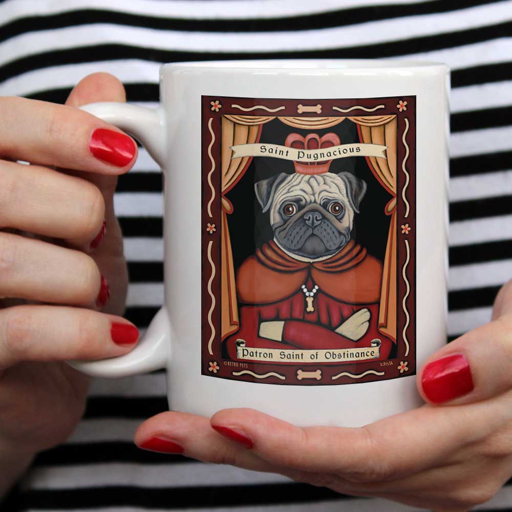 Pug Art "Saint Pugnacious" 15 oz. White Mug