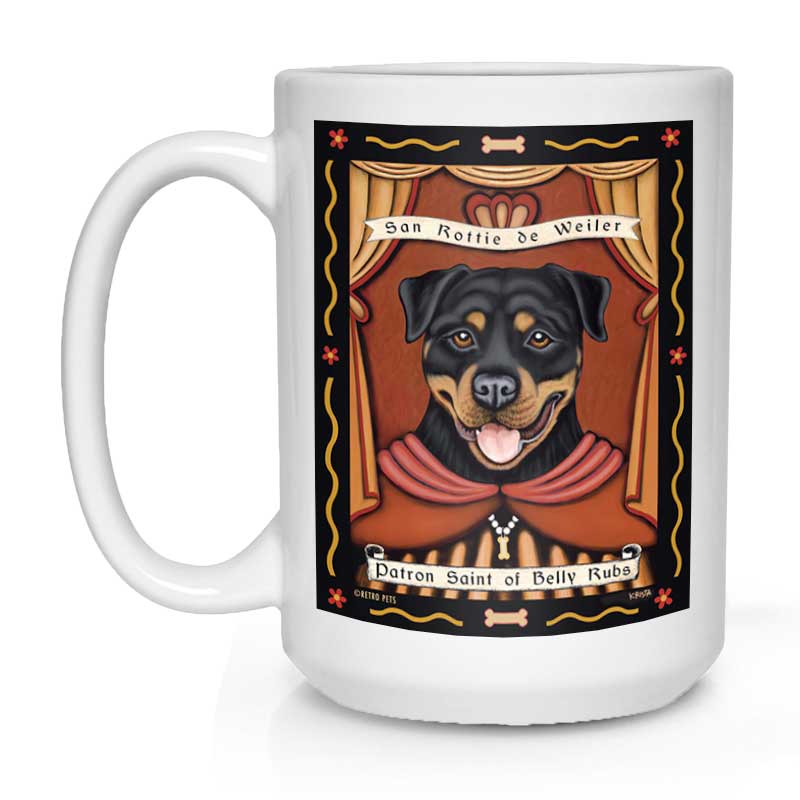 Rottweiler Art - "Saint of Belly Rubs" 15 oz. White Mug