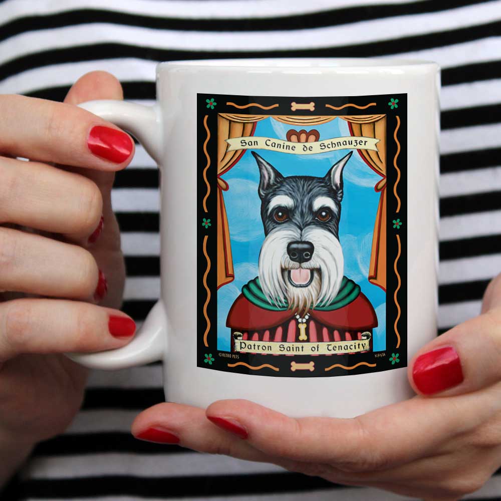 Schnauzer Art (Cropped Ears) "Saint of Tenacity" 15 oz. White Mug